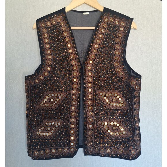 💙 Velvet Embellished Vest Size XL Boho Hippie Festive - Picture 9 of 9